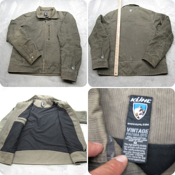 Kuhl Jacket Mens Medium Green Canvas Burr Vintage Patina Dye Pockets Full Zip - Picture 1 of 14